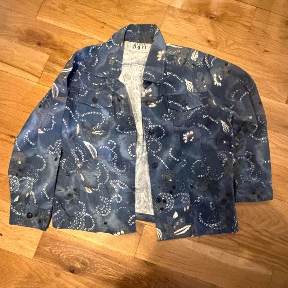 Keren Hart Vintage Indigo Bandana Print Cotton Jacket XL Made in USA
